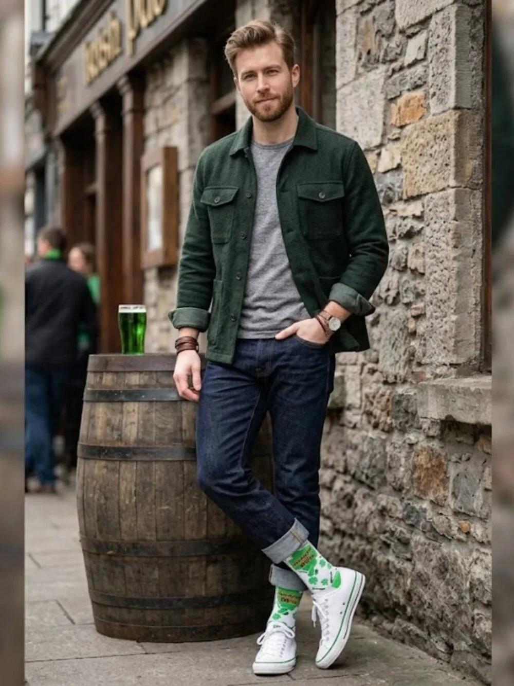 St. Patrick Shamrock & Roll Casual Socks - Green and White‎